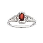 Womens Diamond Accent Genuine Red Garnet Sterling Silver Halo Ring