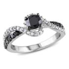 Womens 3/4 Ct. T.w. Color Enhanced Round Black Diamond Sterling Silver Engagement Ring