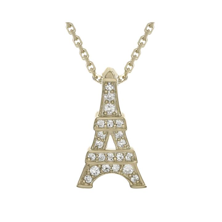 Diamond-accent 10k Yellow Gold Eiffel Tower Mini Pendant Necklace
