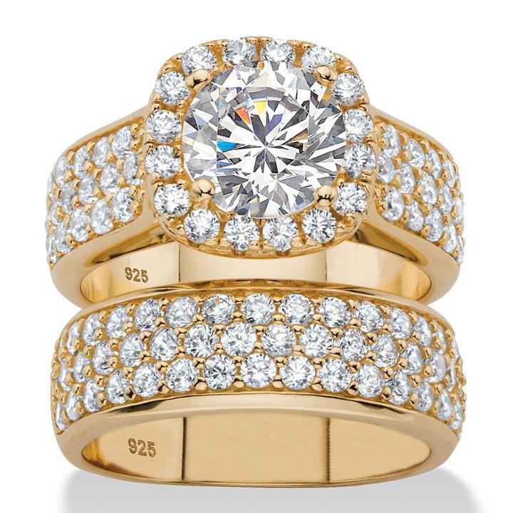 Diamonart Womens 4 1/2 Ct. T.w. White Cubic Zirconia Gold Over Silver Bridal Set