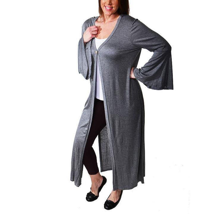24/7 Comfort Apparel One Button Maxi Cardigan-plus