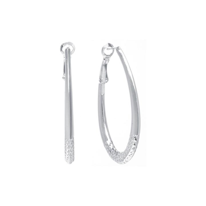 Sterling Silver Diamond Cut Oval 45mm Hoop Earrings
