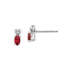 Diamond Accent Oval Red Ruby Sterling Silver Stud Earrings