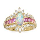 Lab-created Opal, Pink & White Sapphire 14k Gold Over Silver Cocktail Ring