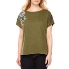 A.n.a Short Sleeve Scoop Neck Floral T-shirt-womens Petite