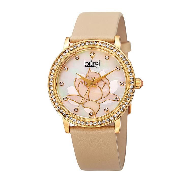 Burgi Womens Cream Mother Of Pearl Strap Watch