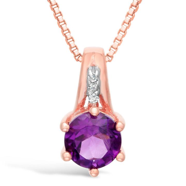 Womens Diamond Accent Genuine Purple Amethyst Round Pendant Necklace