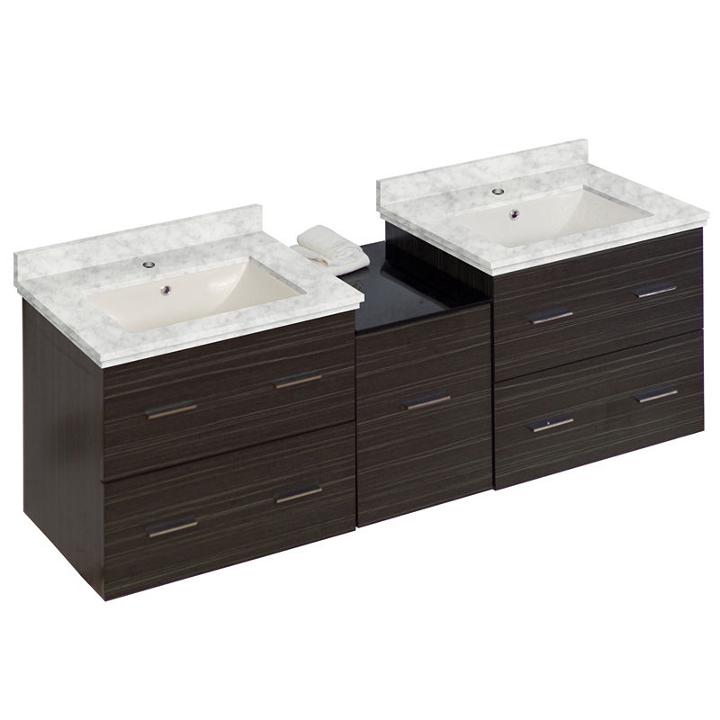 61.5-in. W Wall Mount Dawn Grey Vanity Set For 1 Hole Drilling Bianca Carara Top Biscuit Um Sink