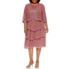 Maya Brooke Elbow Sleeve Tiered Beaded Jacket Dress-plus