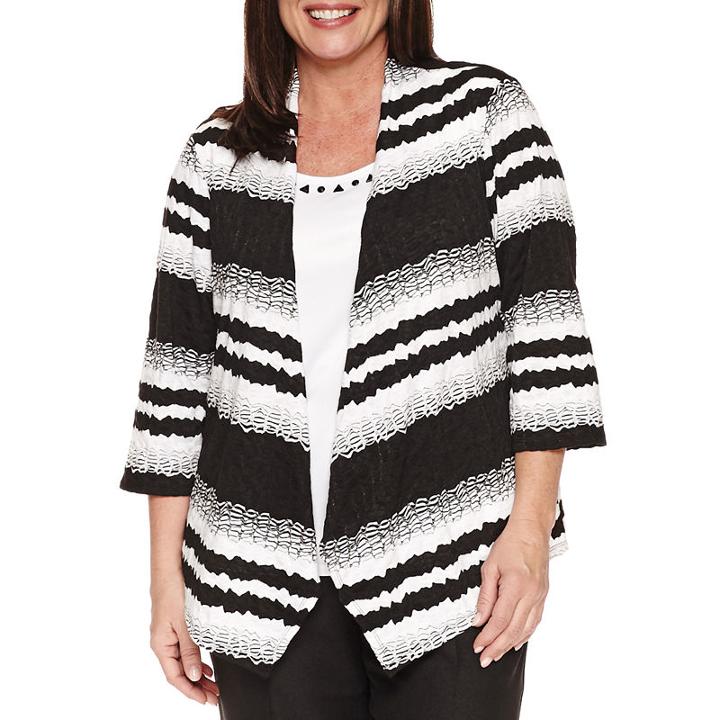 Alfred Dunner 3/4 Sleeve Textured Layered Stripesweater-plus
