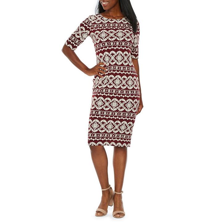 Ronni Nicole Elbow Sleeve Geo Linear Sheath Dress