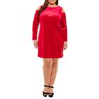 Boutique + Long Sleeve Cold Shoulder Velvet Bodycon Dress-plus