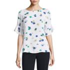 Liz Claiborne Short Sleeve Ruffle Blouse - Tall