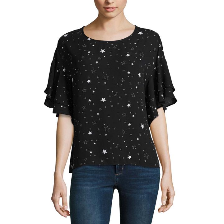 A.n.a Short Sleeve Round Neck Georgette Blouse