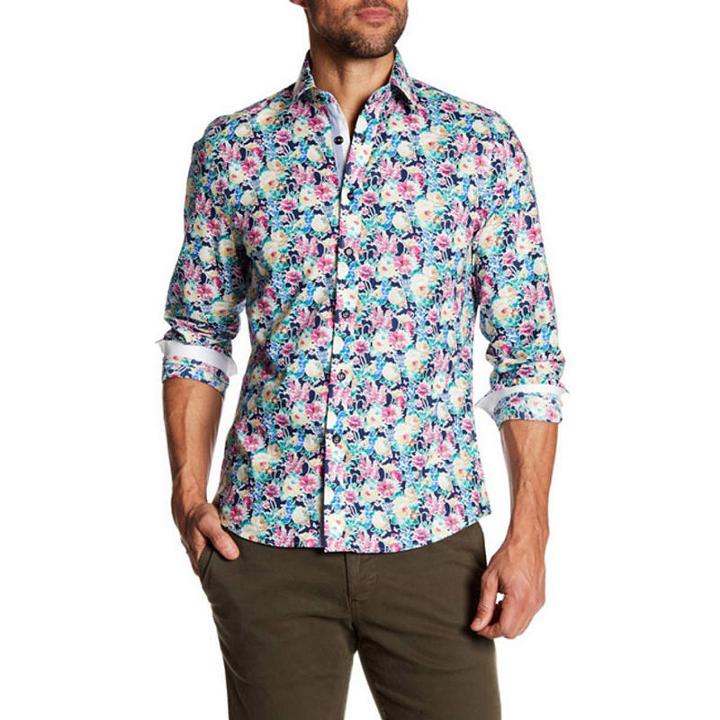 Tr Premium Bright Floral Pattern Slim Fit Dress Shirt