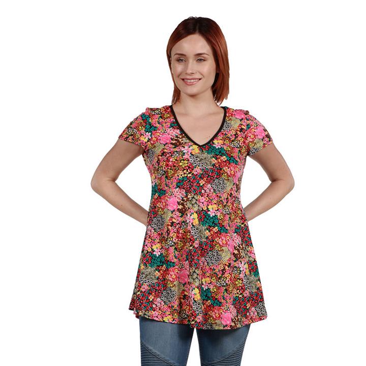 24seven Comfort Apparel Coco Pink Multicolor Tunic Top