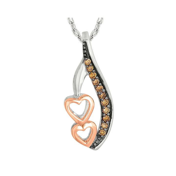 1/10 Ct. T.w. Champagne Diamond Sterling Silver & 10k Rose Gold Heart Pendant