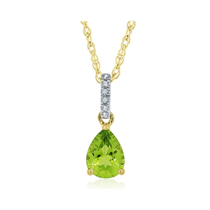 Pear-shaped Genuine Peridot And Lab-created White Sapphire Pendant Necklace