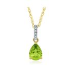 Pear-shaped Genuine Peridot And Lab-created White Sapphire Pendant Necklace