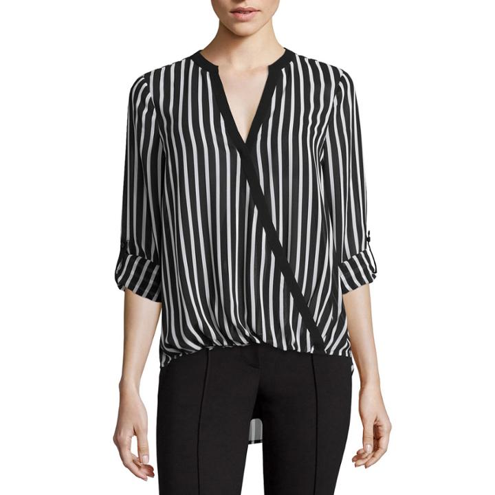Nicole By Nicole Miller Long-sleeve Striped Surplus Top