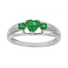 Lab-created Emerald & Diamond-accent Heart-shaped 3-stone 10k White Gold Ring