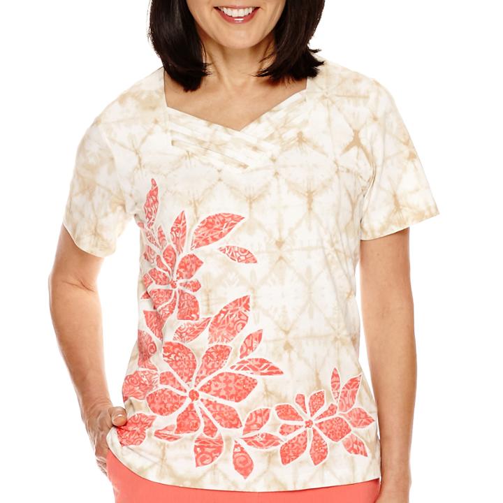 Alfred Dunner Coral Dreams Short-sleeve Novelty Neck Top