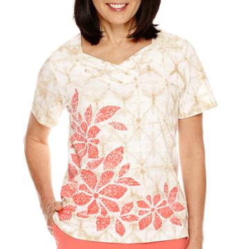 Alfred Dunner Coral Dreams Short-sleeve Novelty Neck Top