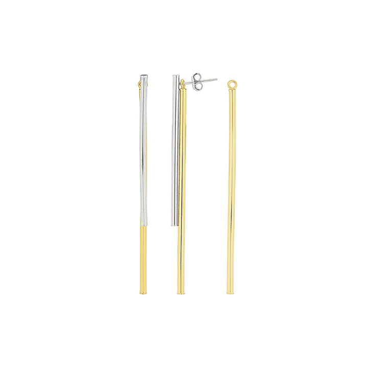 14k Two-tone Gold Over Sterling Silver Double Bar Drop Earrings