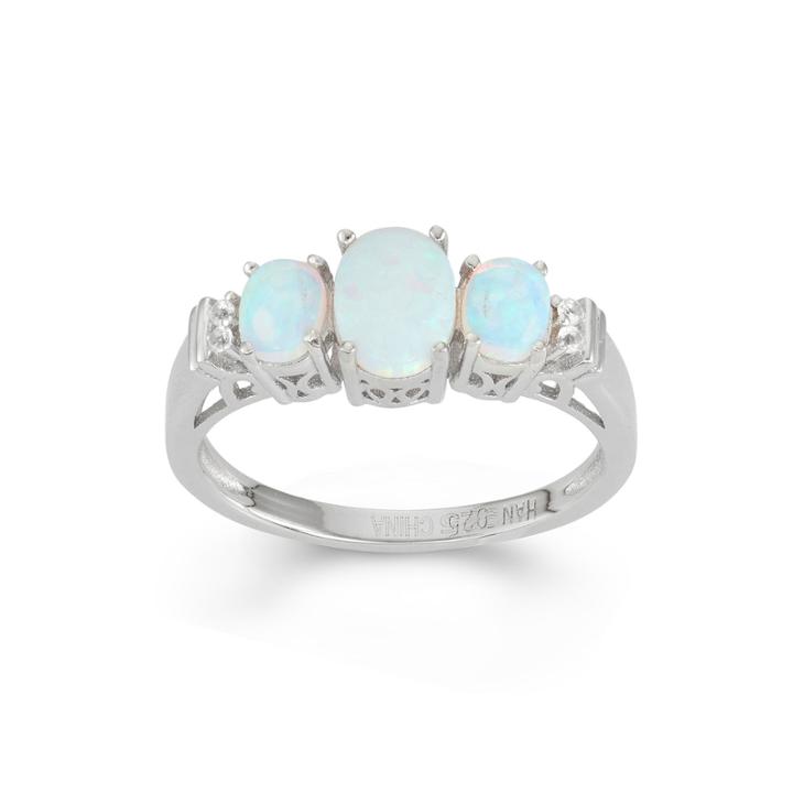 Lab-created Opal & White Sapphire Sterling Silver 3 Stone Ring