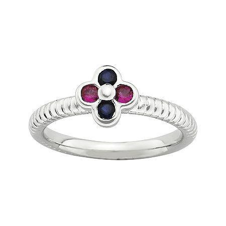 Personally Stackable Lab-created Ruby & Sapphire Flower Ring