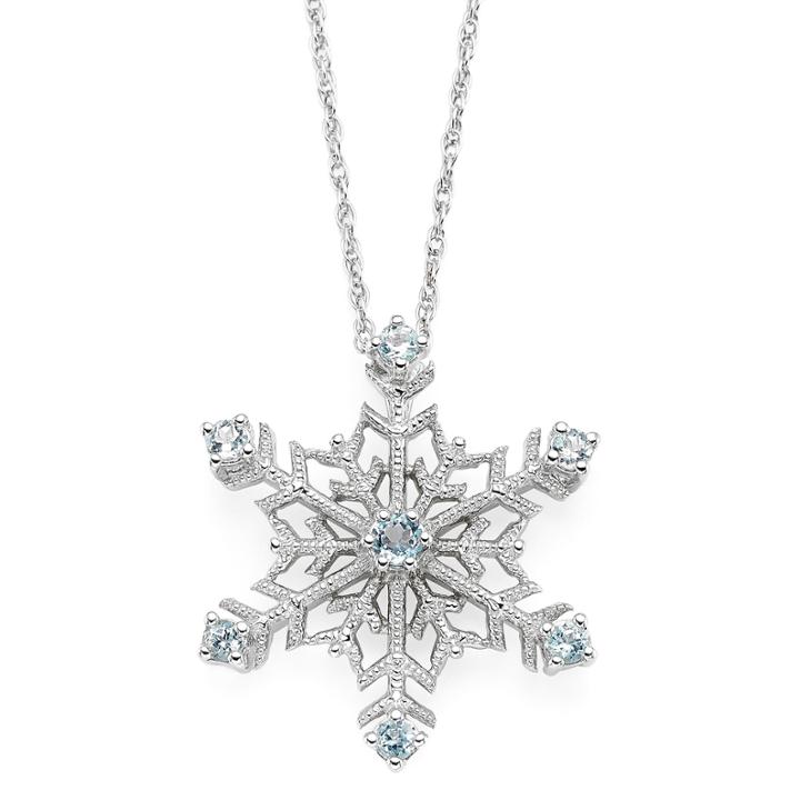 Color-enhanced Swiss Blue Topaz Snowflake Pendant Necklace