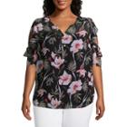 Liz Claiborne Cold Shoulder Ruffle Popover Top- Plus