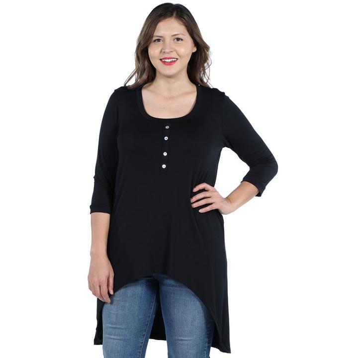 24/7 Comfort Apparel Laila Henley Neckline Tunic Top - Plus