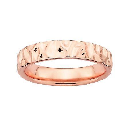 Personally Stackable 18k Rose Gold Over Sterling Silver 3.5mm Hammered Ring