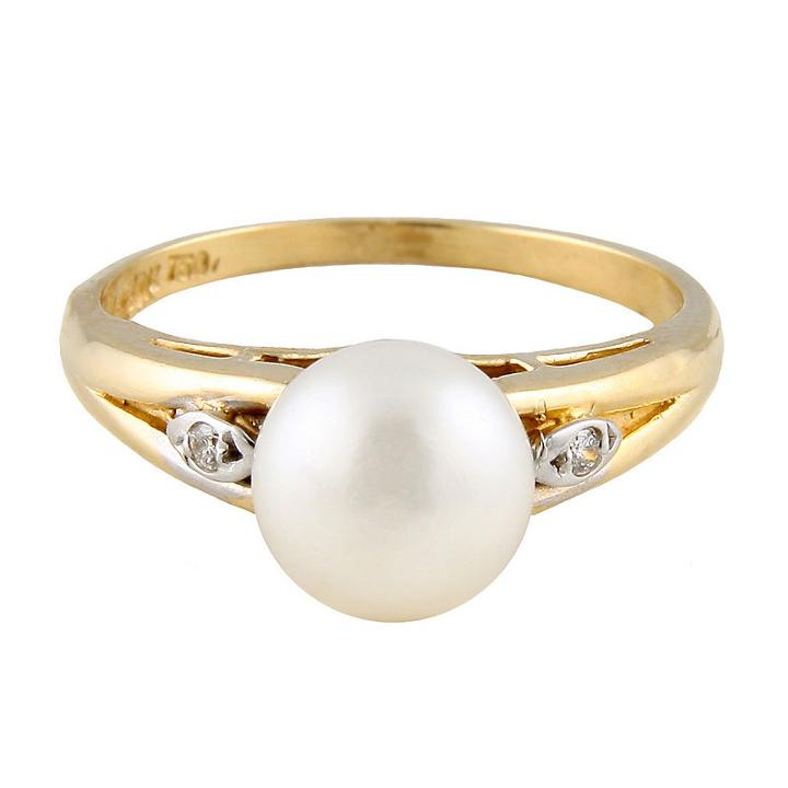 Splendid Pearls Womens Diamond Accent White 14k Gold Cocktail Ring