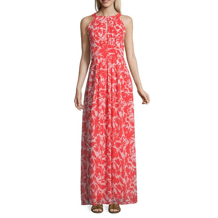 Ronni Nicole Sleeveless Leaf Maxi Dress-petites