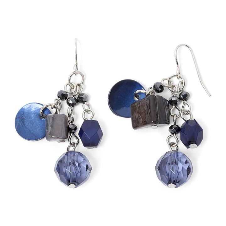 Mixit&trade; Blue And Silver-tone Bead And Shell Cluster Earrings