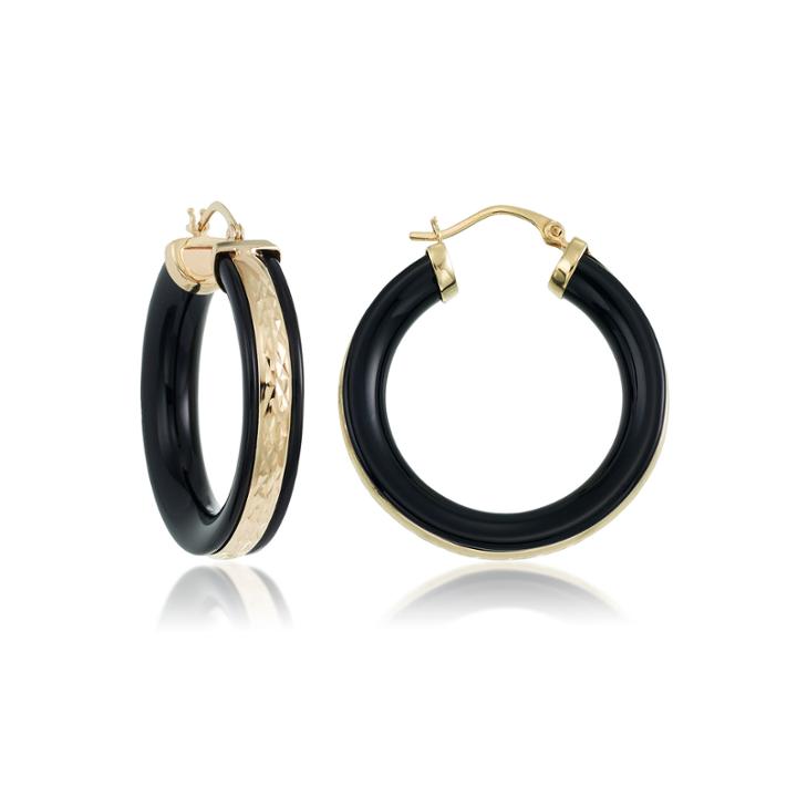 Black Onyx 10k Gold Hoop Earrings