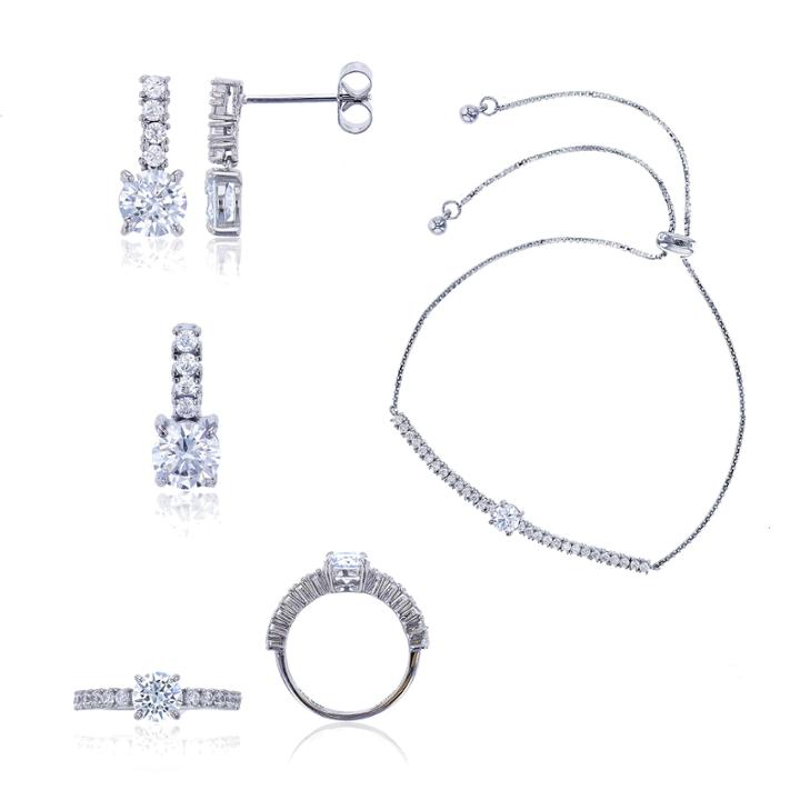 Sterling Silver 6mm Cubic Zirconia 4-pc. Jewelry Set