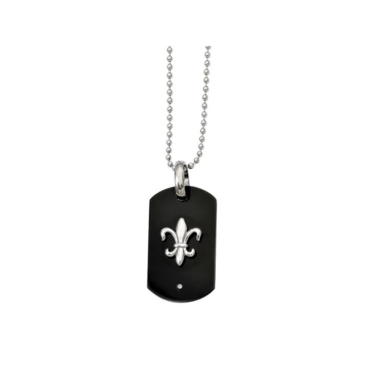 Mens Titanium Black Ion-plating Fleur De Lis Dog Tag Pendant