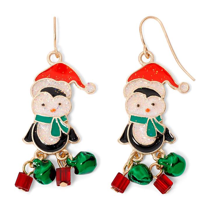Gold-tone Penguin Holiday Drop Earrings