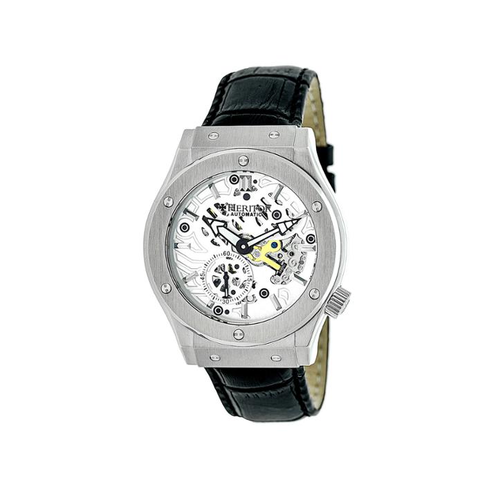 Heritor Automatic Gemini Mens Skeleton Dial Leather-silver/silver Watches