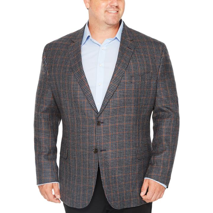 Stafford Merino Wool Sportcoat Blue Gray Rust Windowpane - Big And Tall