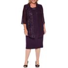 Maya Brooke 3/4-sleeve Glitter Flower Duster Jacket Dress - Plus