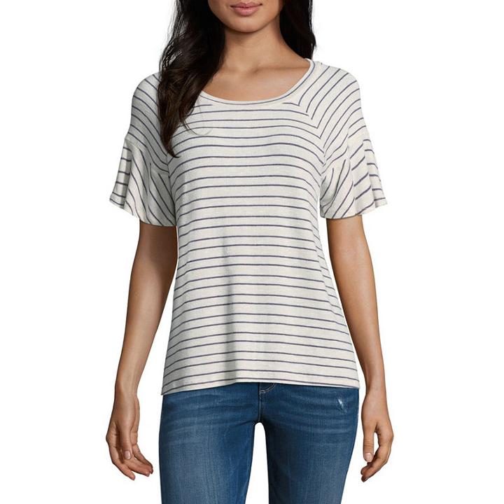 Eyeshadow Jersey Knit Stripe Blouse-juniors