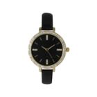Olivia Pratt Womens Rhinestone Bezel Rhinestone Dial Black Leather Watch 15321
