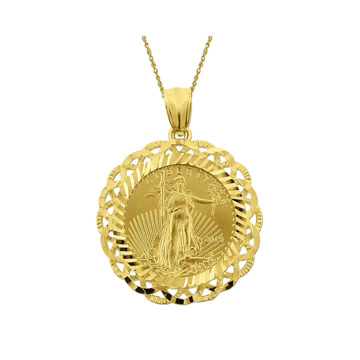 14k Yellow Gold Lady Liberty Coin Pendant Necklace