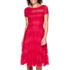 Signature By Sangria Short-sleeve Lace Fit-and-flare Dress - Petite