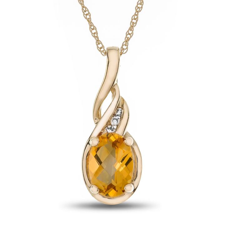 Womens Diamond Accent Yellow Citrine 10k Gold Pendant Necklace