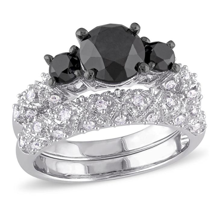 Midnight Black Diamond 3 Ct. T.w. Color-enhanced Black & White Diamond 10k White Gold Bridal Set